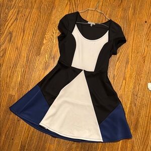 Colorblock A-Line Dress - Black, White, and Blue